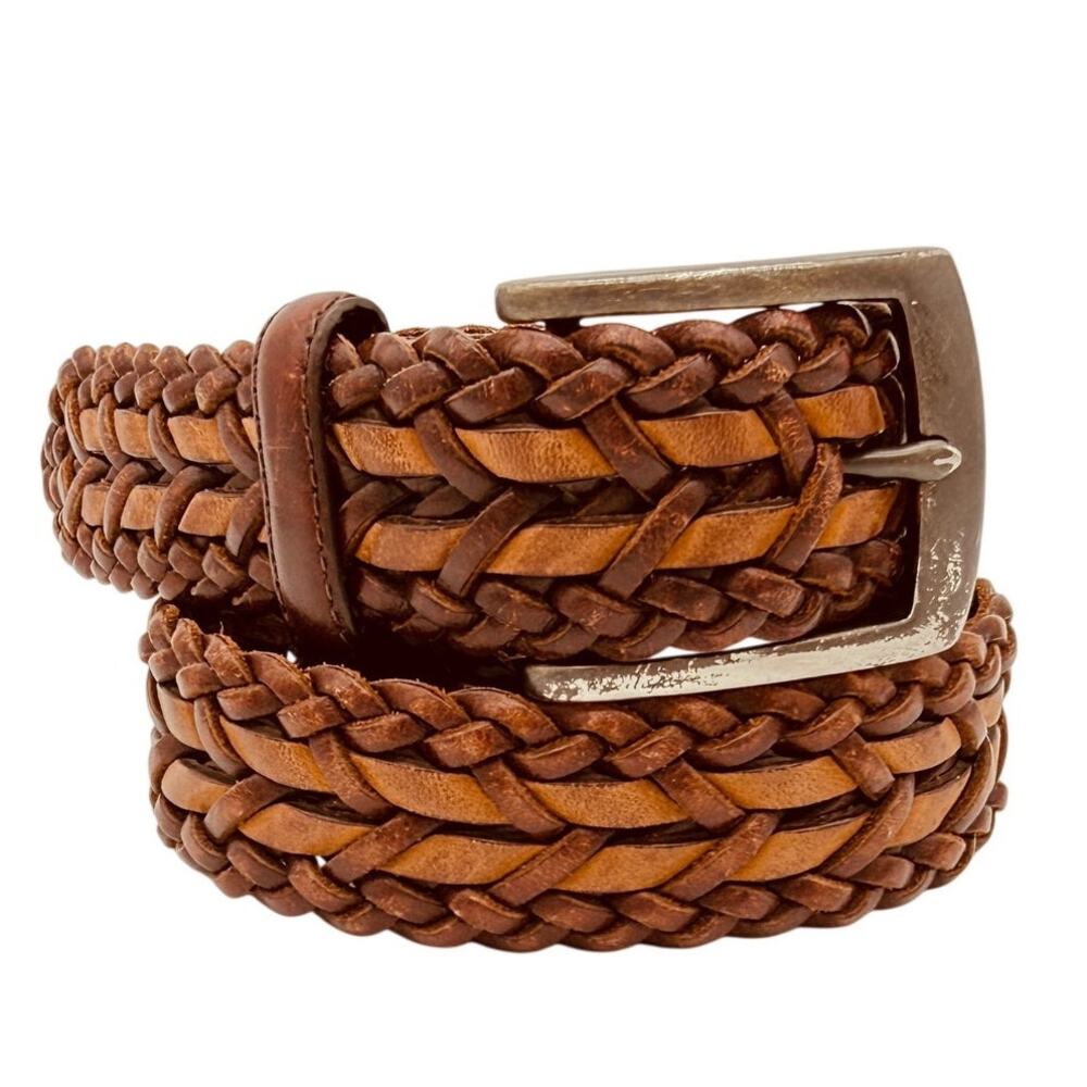 Orvis Woven Braided Leather Belt Size 44 Brown Adjustable Leather Belt